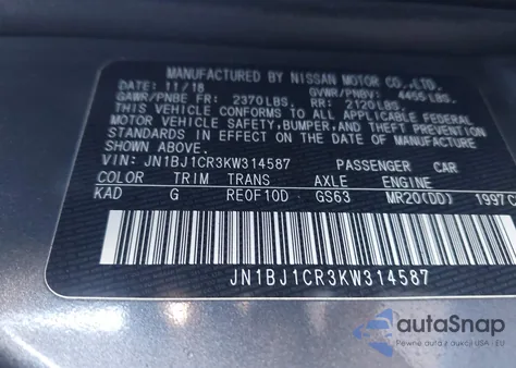 2019 Nissan Rogue Sport S z USA, uszkodzony, nr VIN JN1BJ1CR3KW314587